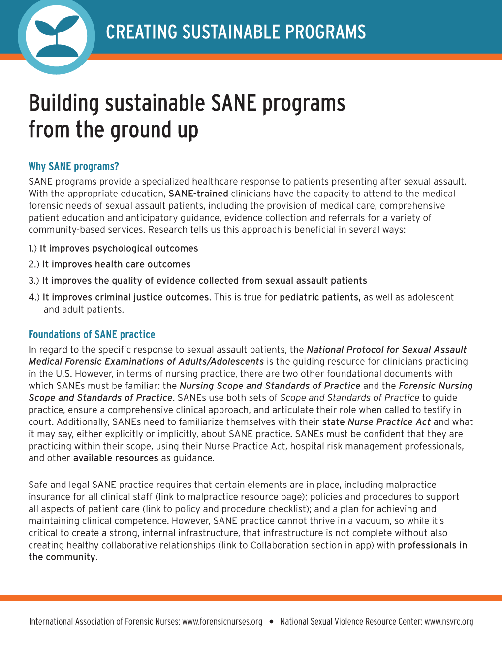 Building Sustainable SANE Programs from the Ground Up