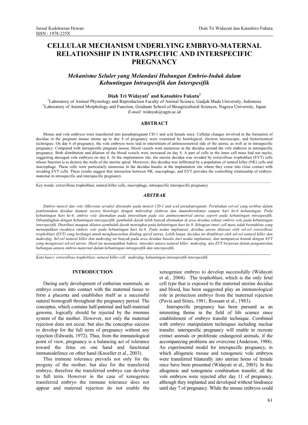 Cellular Mechanism Underlying Embryo-Maternal Relationship in Intraspecific and Interspecific Pregnancy