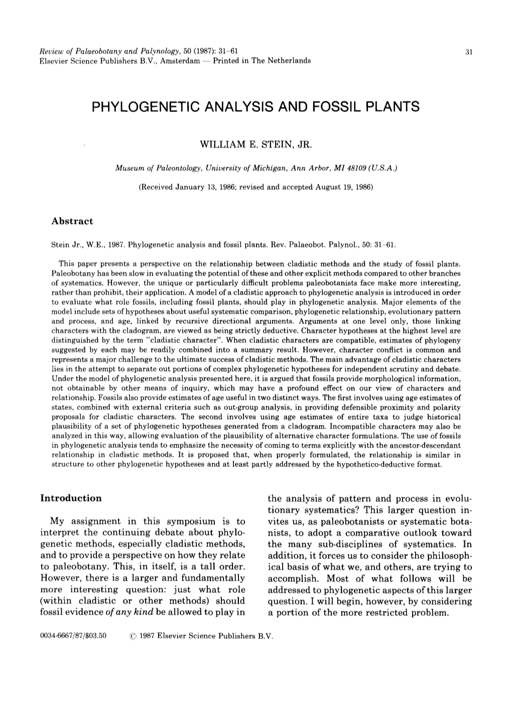 Phylogenetic Analysis and Fossil Plants