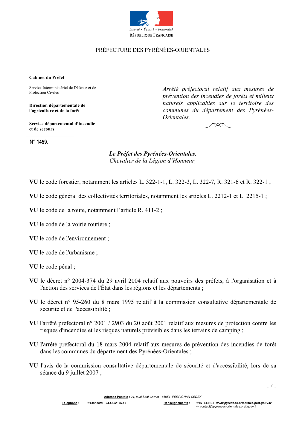 Arrêté Préfectoral Relatif Aux Mesures De Prévention Des Incendies De