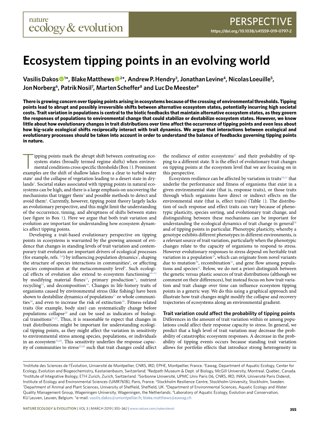 Ecosystem Tipping Points in an Evolving World