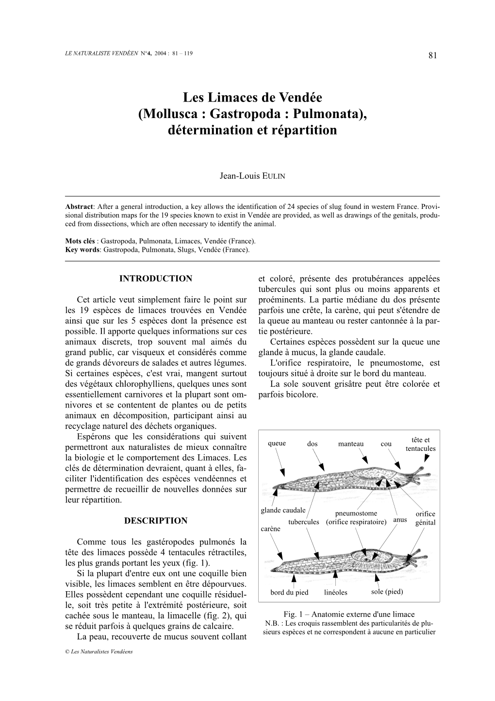 Les Limaces De Vendée (Mollusca : Gastropoda : Pulmonata), Détermination Et Répartition