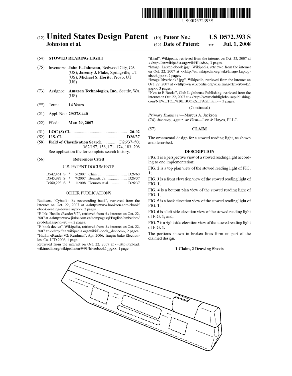 (12) United States Design Patent (10) Patent No.: US D572,393 S Johnston Et Al