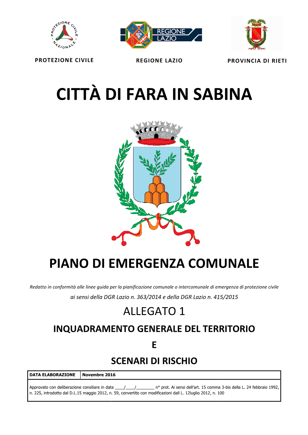 Allegato 1 Inquadramento Generale Del Territorio E Scenari Di Rischio