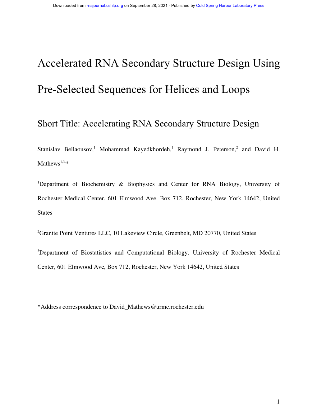 Accelerated RNA Secondary Structure Design Using Pre-Selected Sequences for Helices and Loops