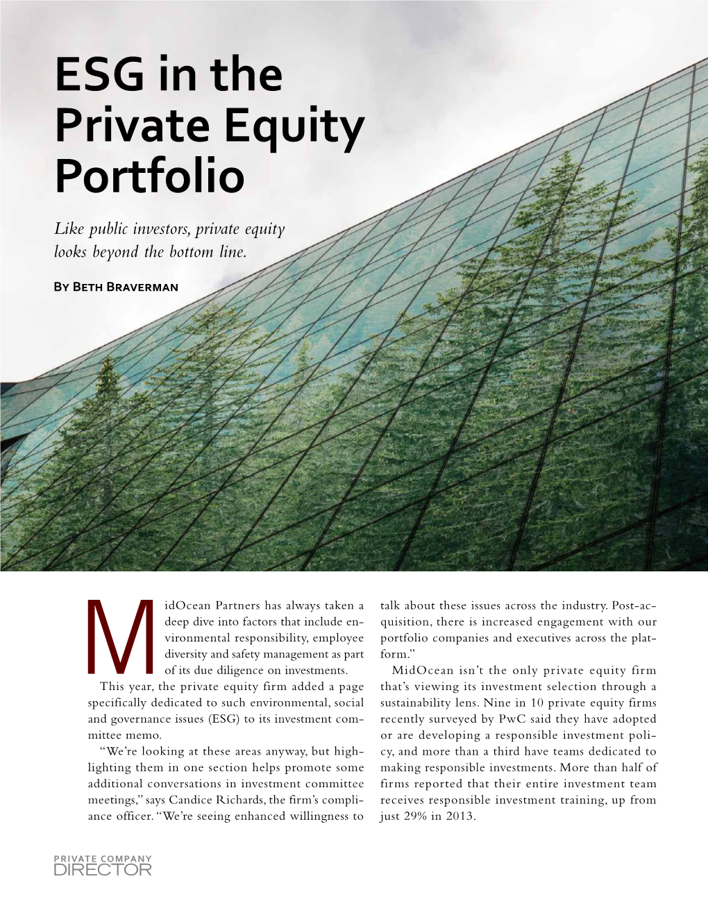 ESG in the Private Equity Portfolio Like Public Investors, Private Equity Looks Beyond the Bottom Line