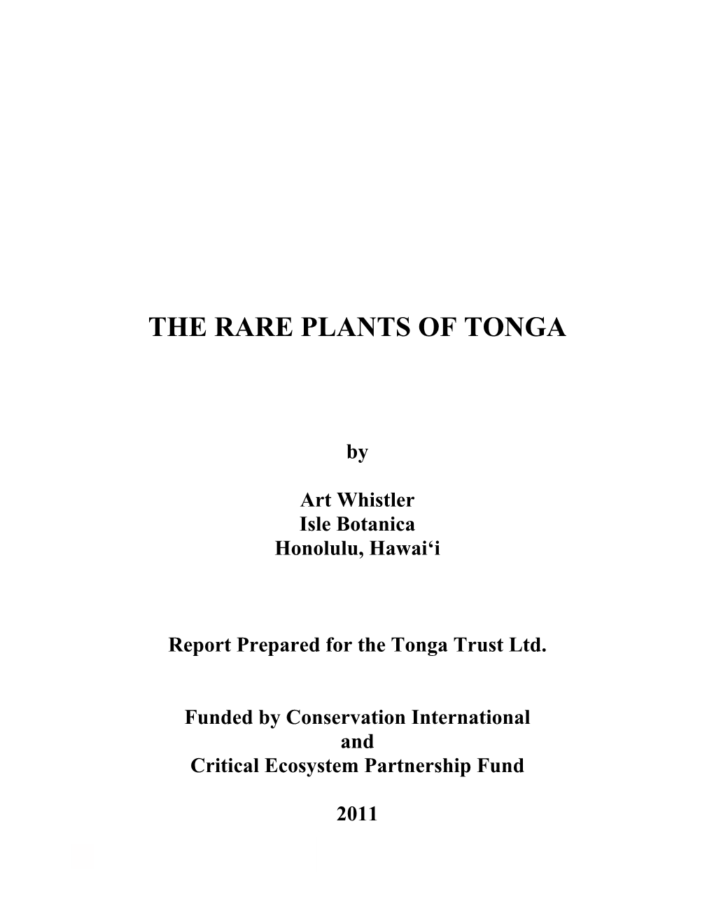 The Rare Plants of Tonga