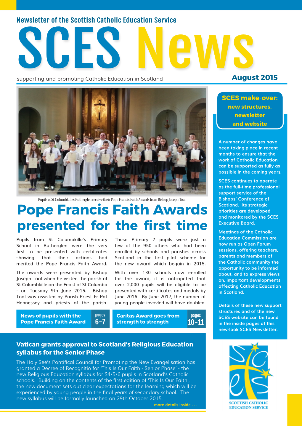 Pope Francis Faith Awards from Bishop Joseph Toal Bishops’ Conference of Scotland