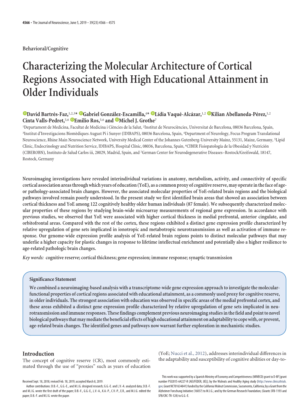 Characterizing the Molecular Architecture of Cortical Regions Associated with High Educational Attainment in Older Individuals