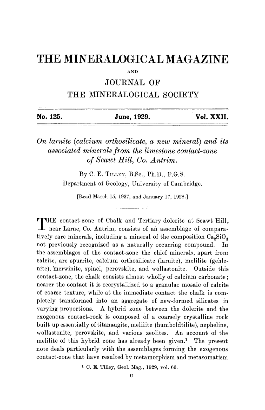 The Mineralogical Magazine A~'D Journal of the Mineralogical Society