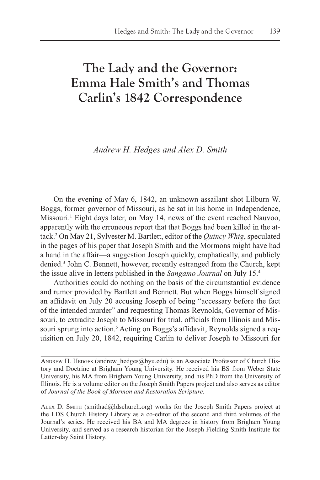 Emma Hale Smith's and Thomas Carlin's 1842 Correspondence