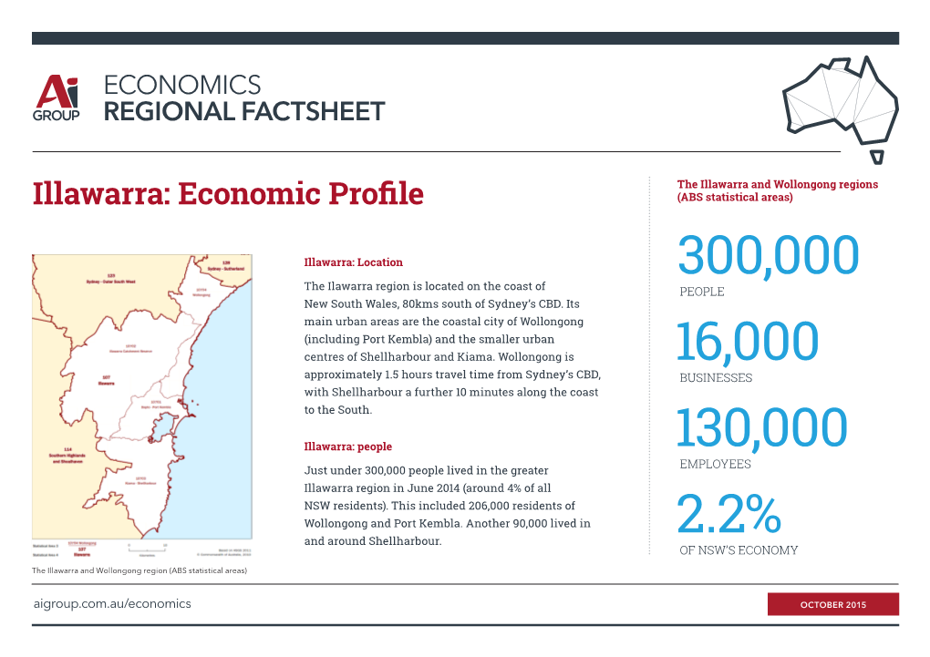 Illawarra and Wollongong Regions Illawarra: Economic Profile (ABS Statistical Areas)