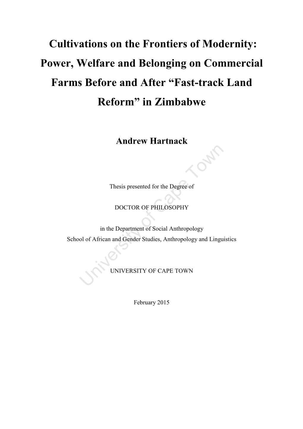 Power, Welfare and Belonging on Commercial Farms Before and After “Fast-Track Land Reform” in Zimbabwe