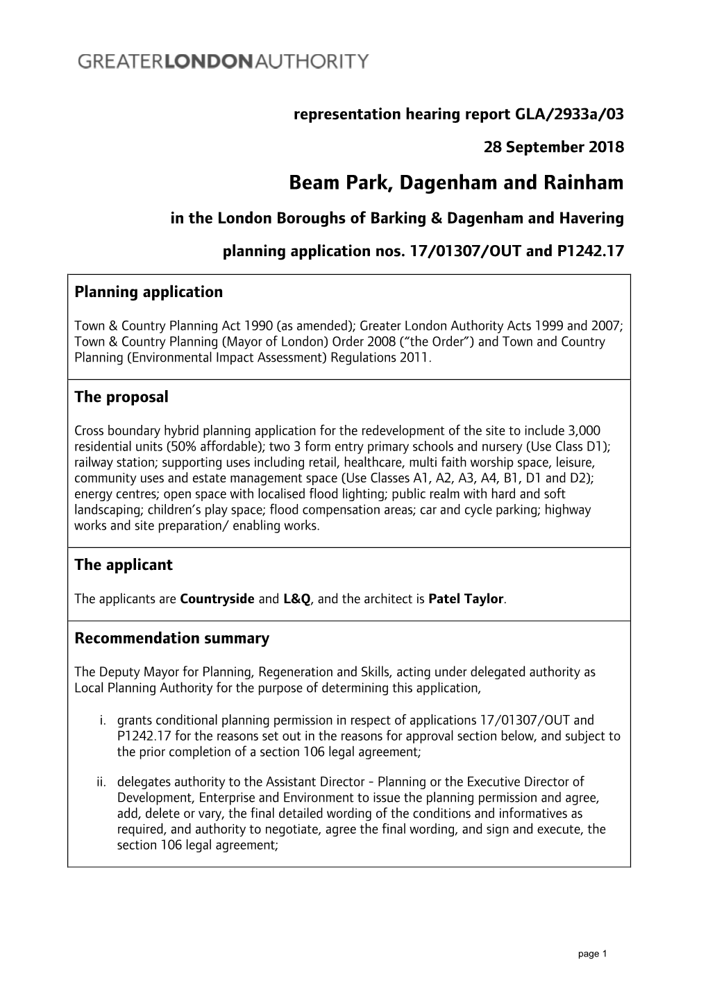 Beam Park, Dagenham and Rainham in the London Boroughs of Barking & Dagenham and Havering