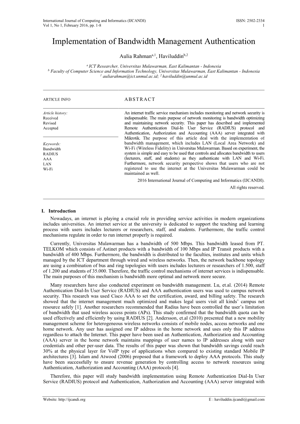 Implementation of Bandwidth Management Authentication