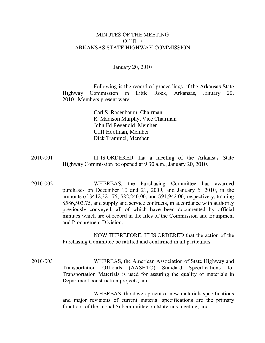 Arkansas State Highway Commission Minutes