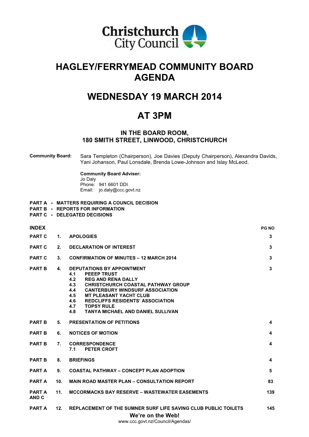 Hagley/Ferrymead Community Board Agenda