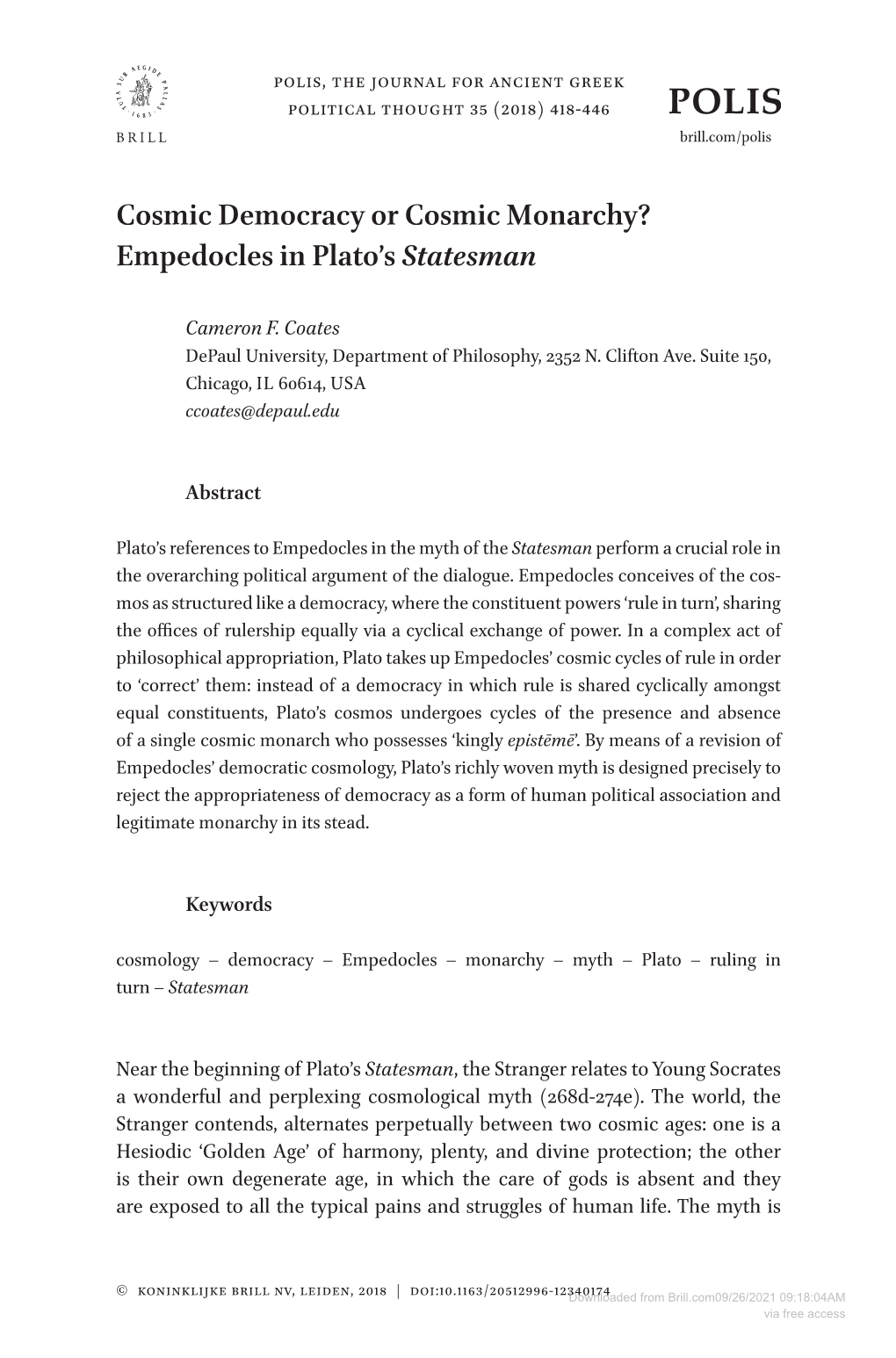 Empedocles in Plato's Statesman