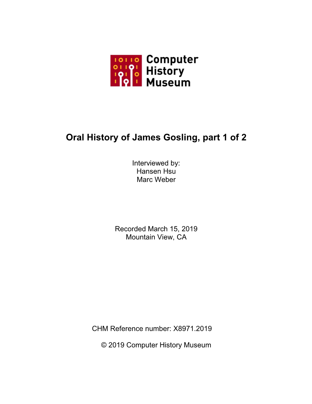 Oral History of James Gosling, Part 1 of 2