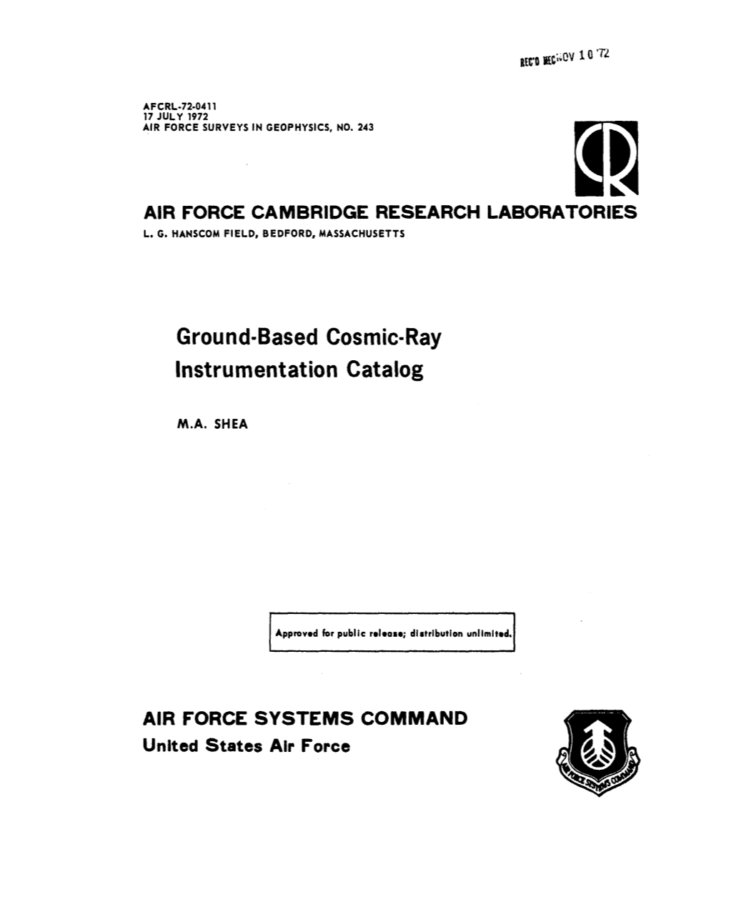 Ground-Based Cosmic-Ray Instrumentation Catalog