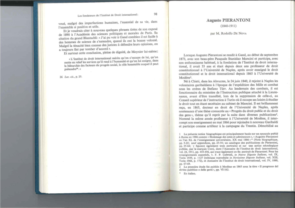 Augusto PIERANTONI Voue, Malgre Des Imperfections Bumaines, L 'Essentiel De Sa Vie, Dans !'Ensemble Si Positive Et Utile