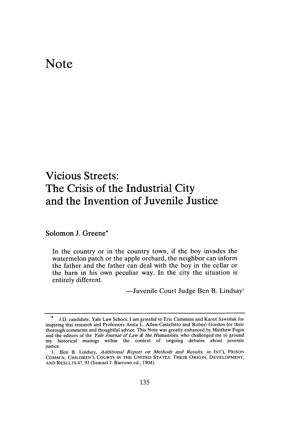 The Crisis of the Industrial City and the Invention of Juvenile Justice