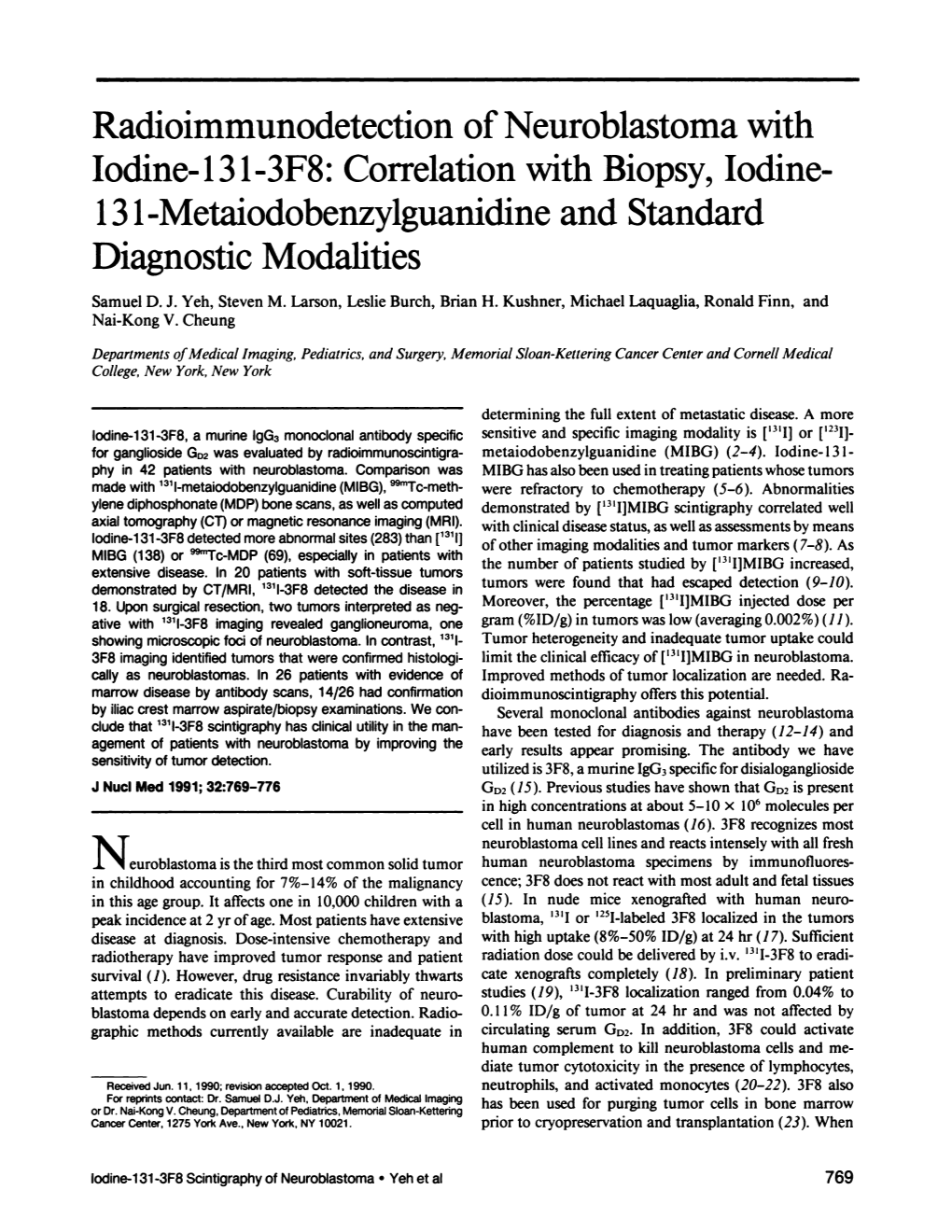 Radioimmunodetection of Neuroblastoma with Iodine- 13 1-.3F8