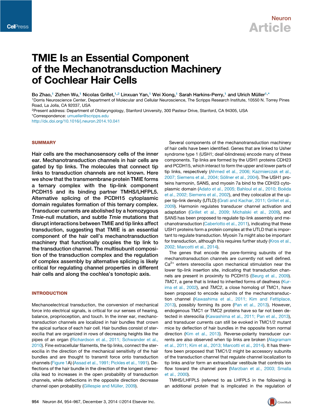 TMIE Is an Essential Component of the Mechanotransduction Machinery of Cochlear Hair Cells