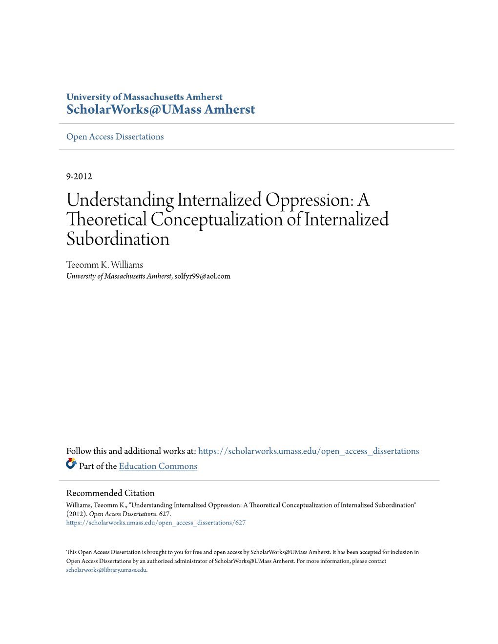 A Theoretical Conceptualization of Internalized Subordination Teeomm K