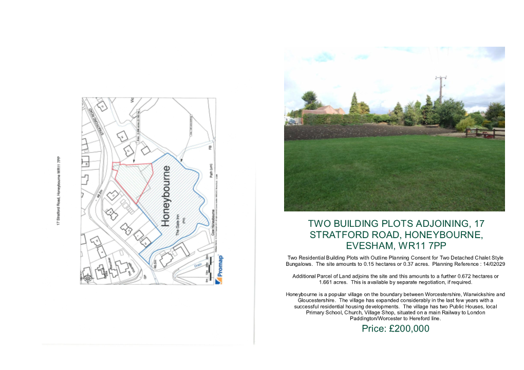 Two Building Plots Adjoining, 17 Stratford Road, Honeybourne, Evesham, Wr11 7Pp