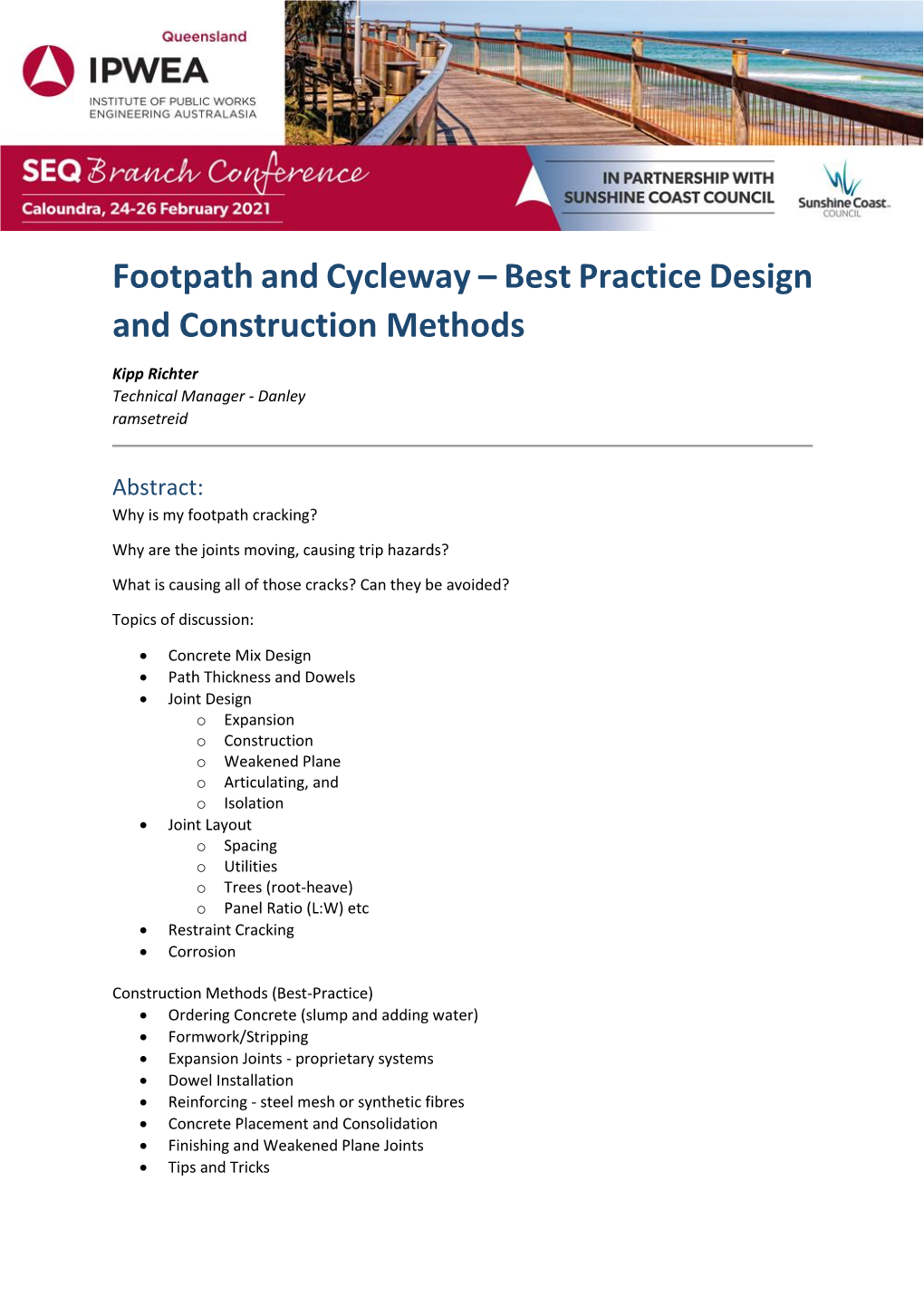 Footpath and Cycleway – Best Practice Design and Construction Methods