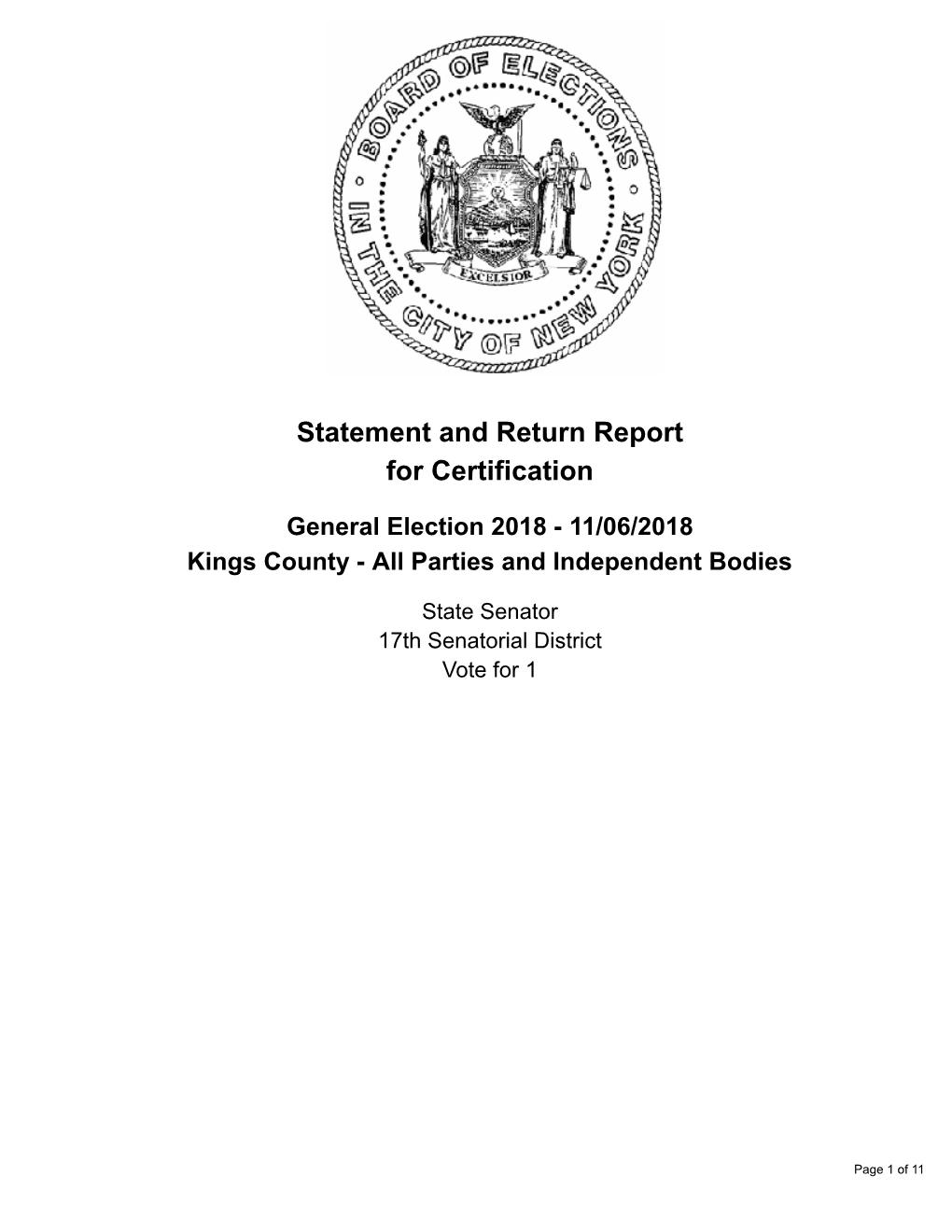Statement and Return Report for Certification General Election 2018