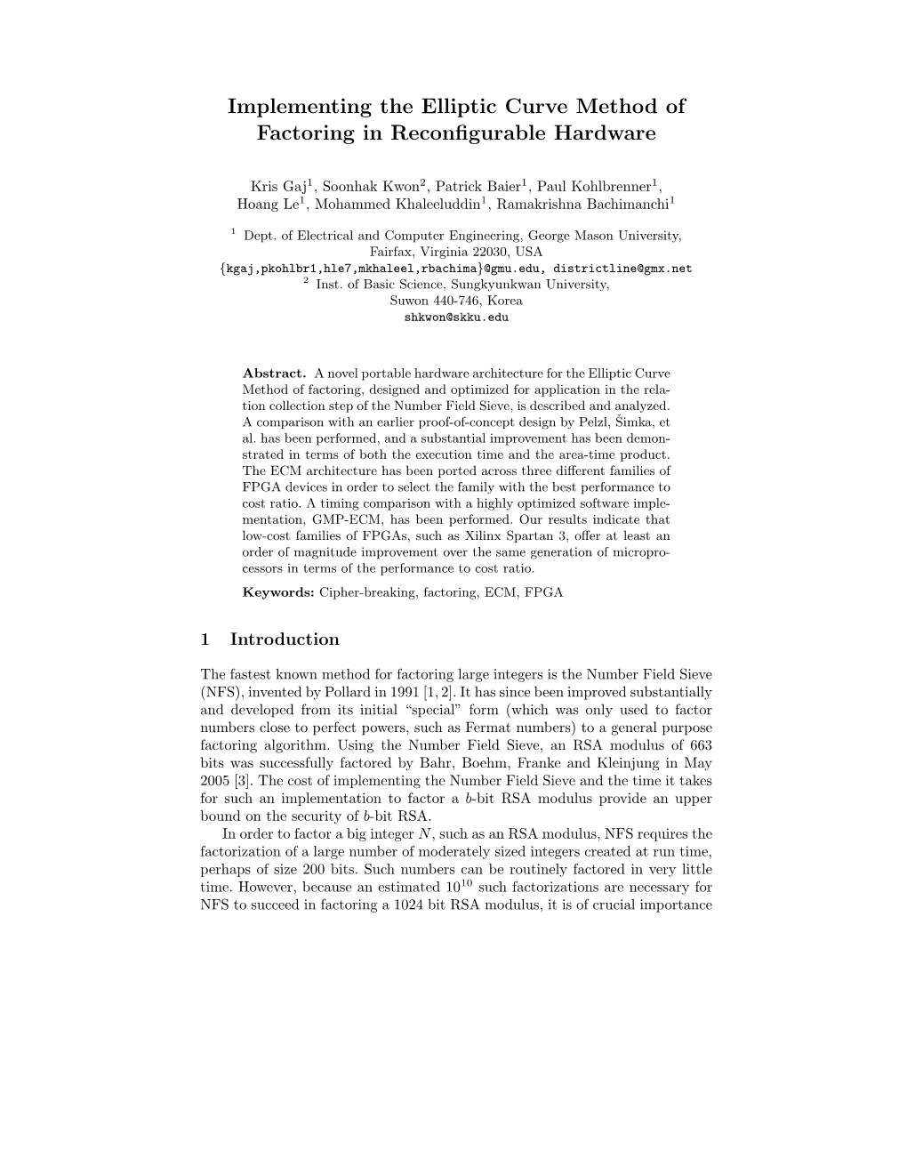 Implementing the Elliptic Curve Method of Factoring in Reconﬁgurable Hardware