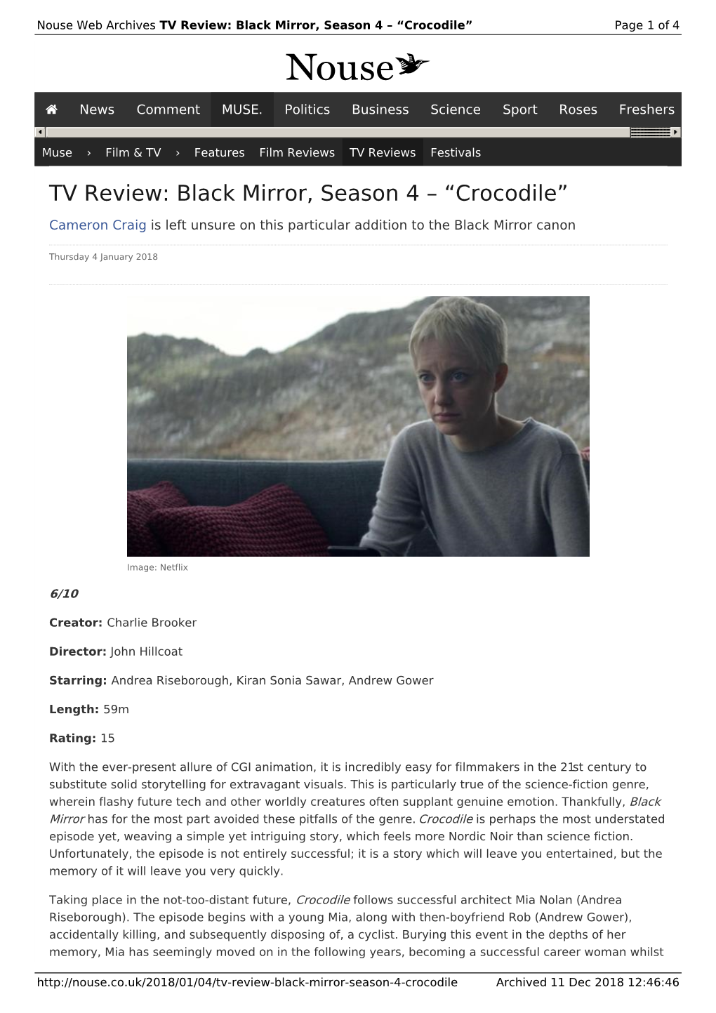 TV Review: Black Mirror, Season 4 – “Crocodile” | Nouse