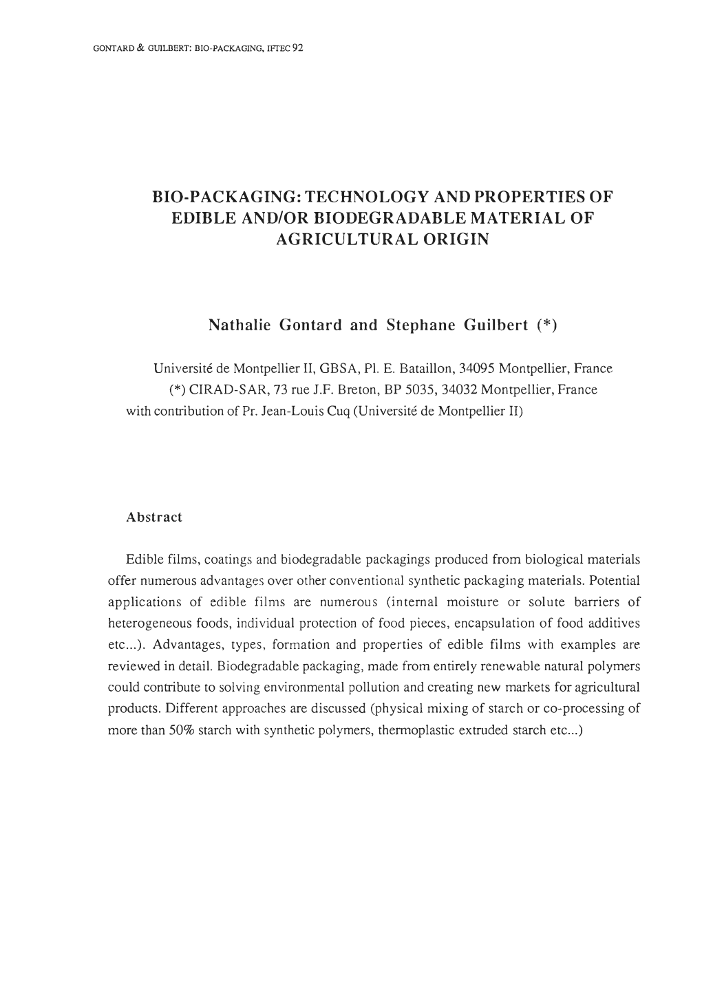 BIO-PACKAGING, Iffec 92