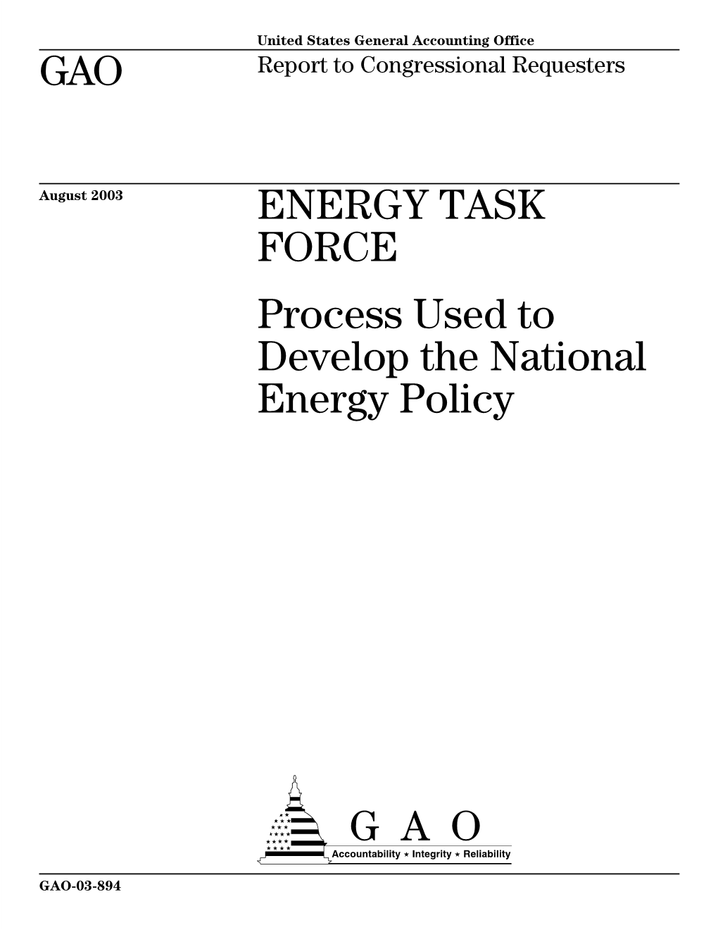 GAO-03-894 Energy Task Force