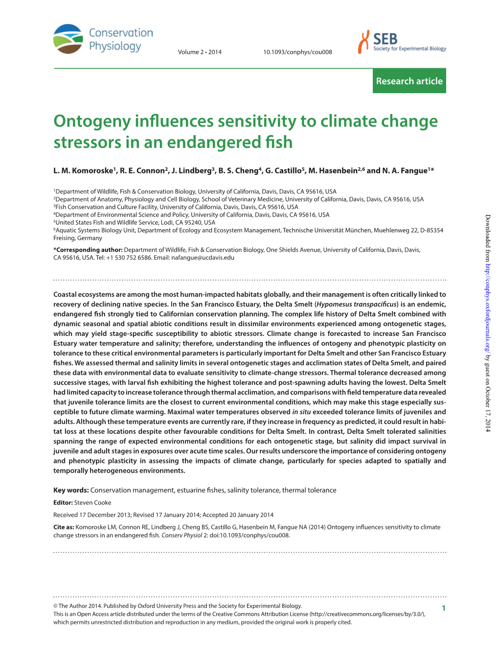 Ontogeny Influences Sensitivity to Climate Change Stressors in an Endangered Fish