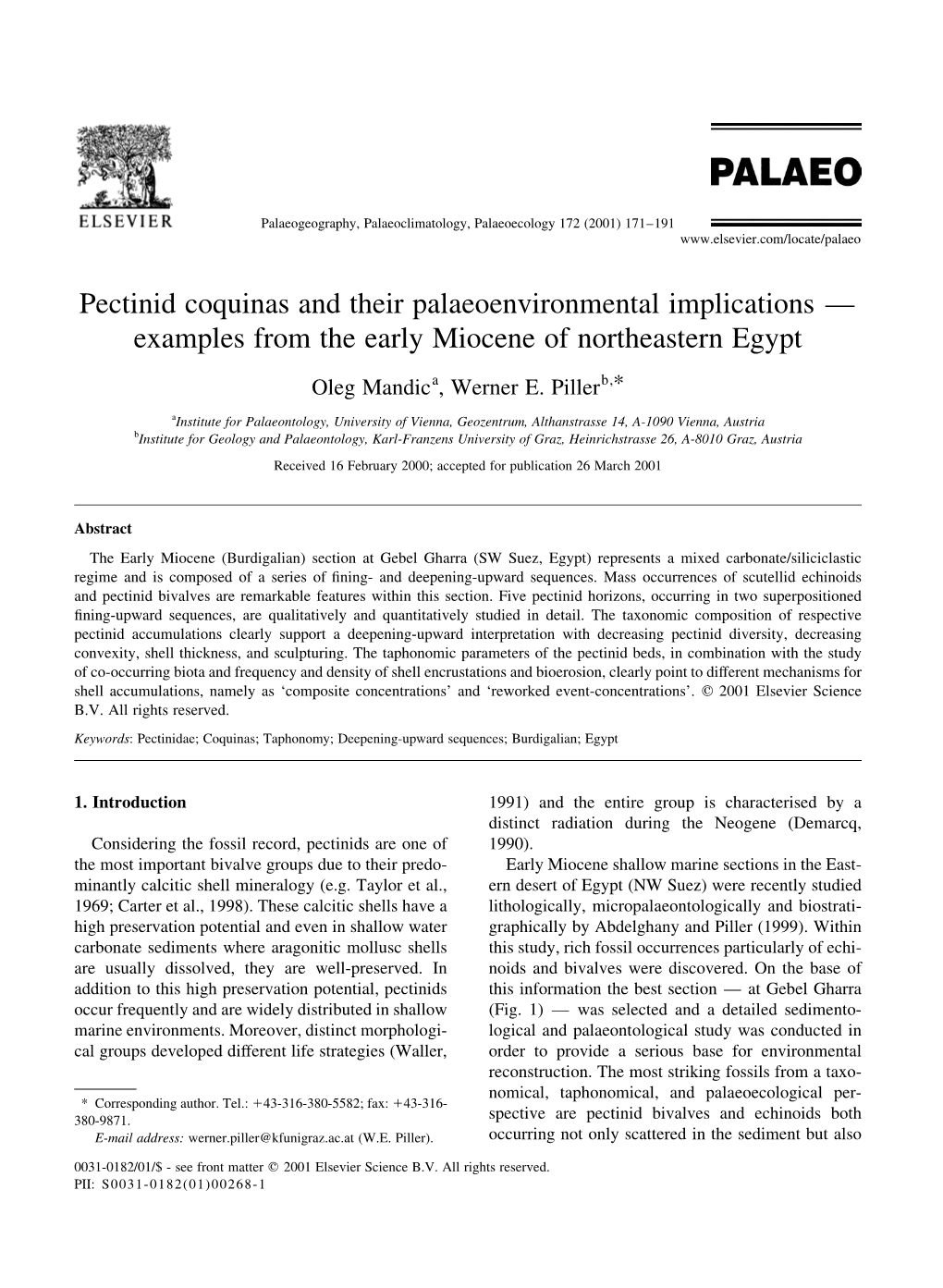 Pectinid Coquinas and Their Palaeoenvironmental Implications Ð Examples from the Early Miocene of Northeastern Egypt