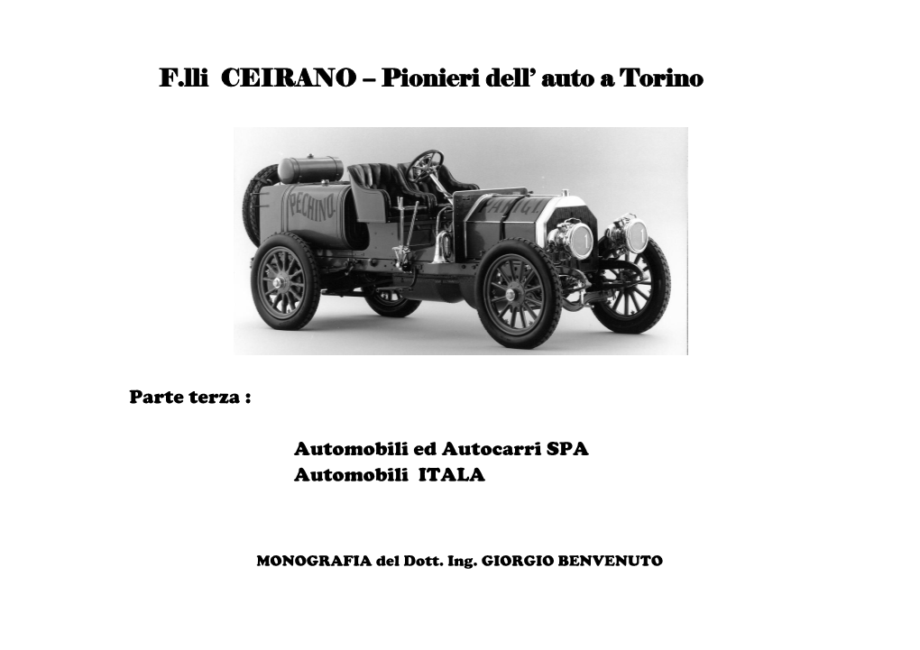 F.Lli CEIRANO – Pionieri Dell' Auto a Torino