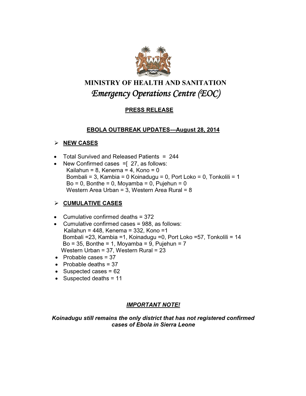 Emergency Operations Centre (EOC)