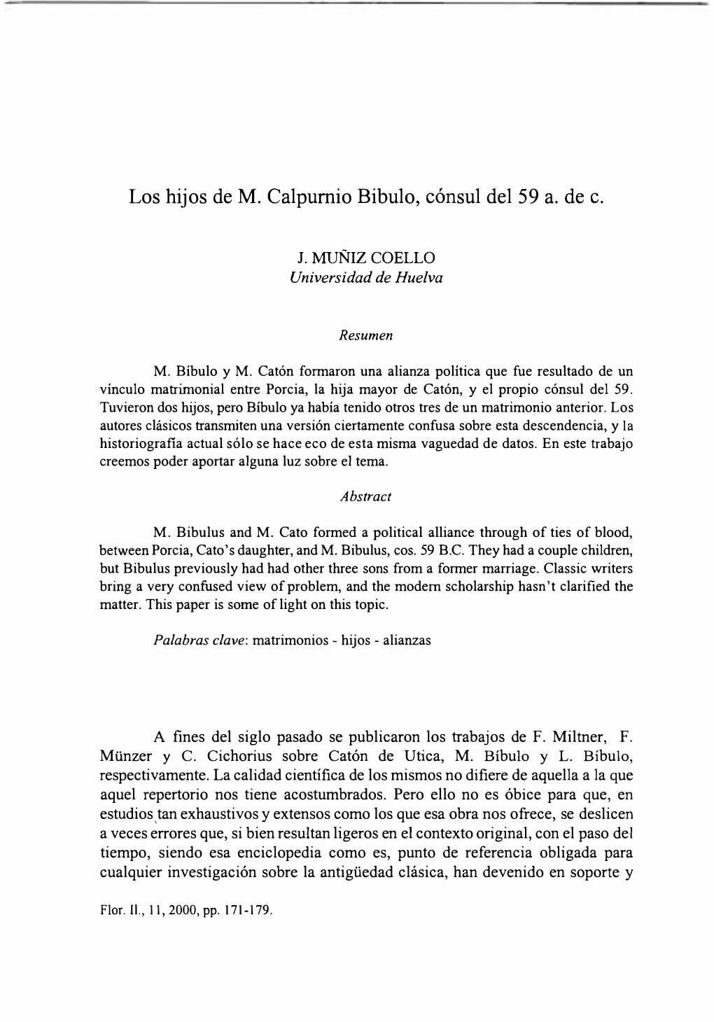 Los Hijos De M. Calpumio Bibulo, Cónsul Del 59 A. De C