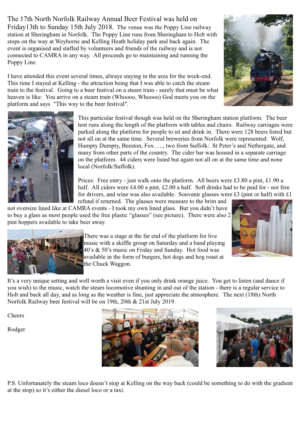 The 17Th North Norfolk Railway Annual Beer Festival Was Held on Friday13th to Sunday 15Th July 2018
