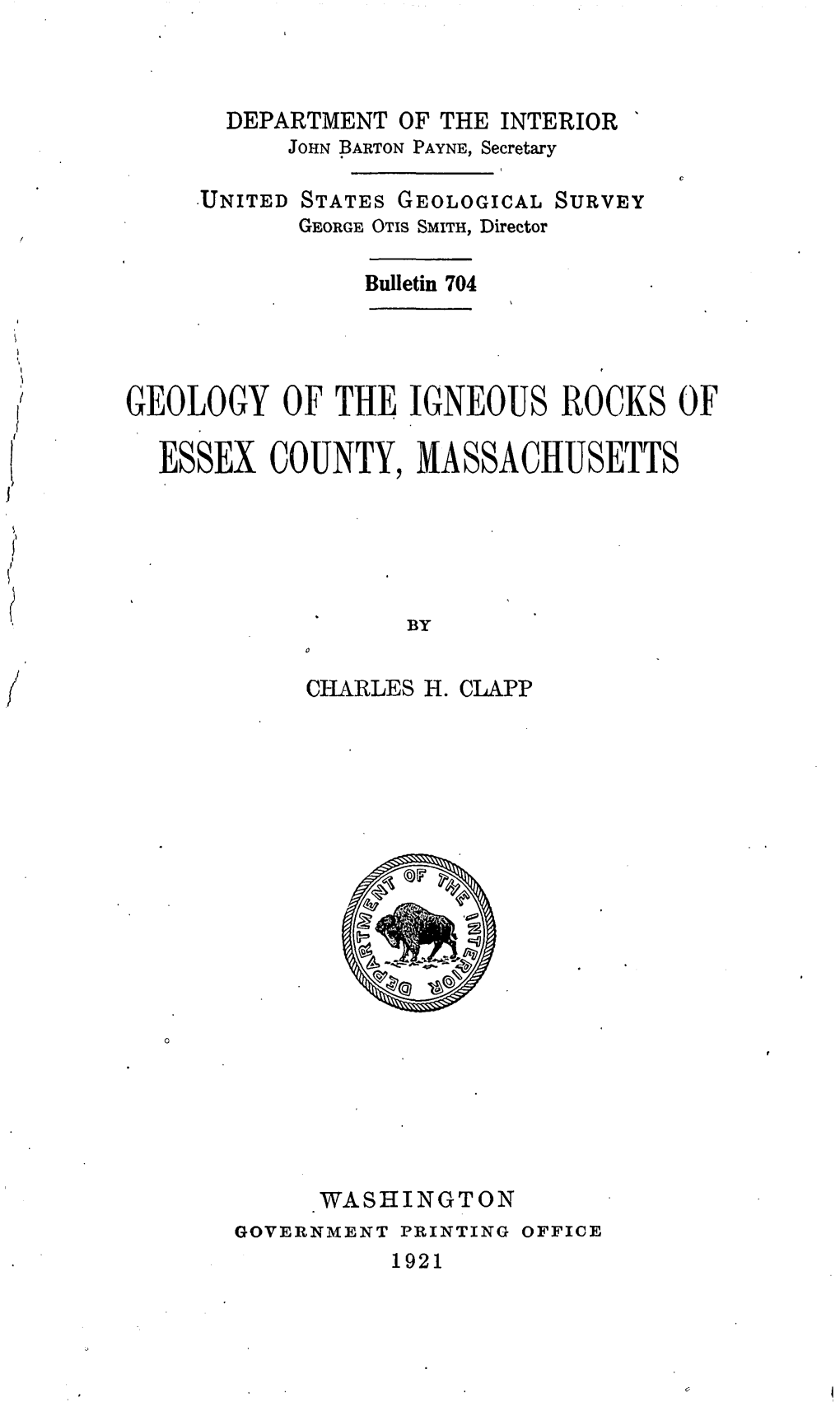 Geology of the Igneous Rocks of Essex County, Massachusetts