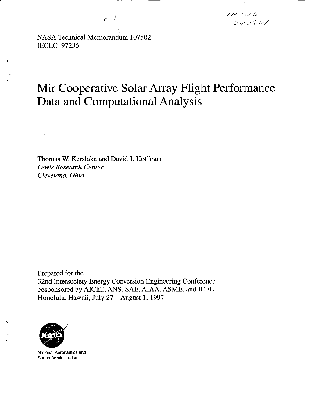 Mir Cooperative Solar Array Flight Performance Data and Computational Analysis