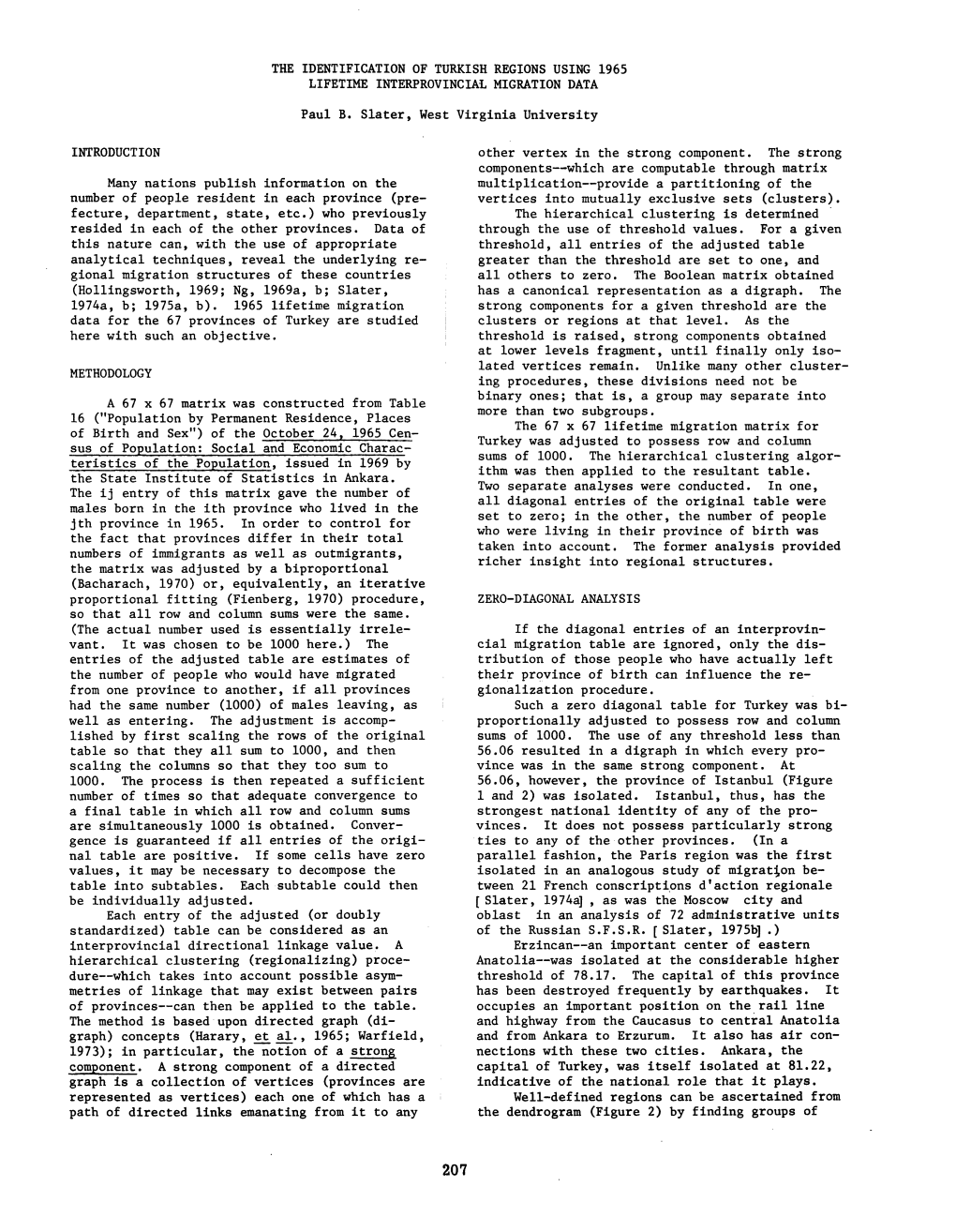 The Identification of Turkish Regions Using 1965 Lifetime Interprovincial Migration Data