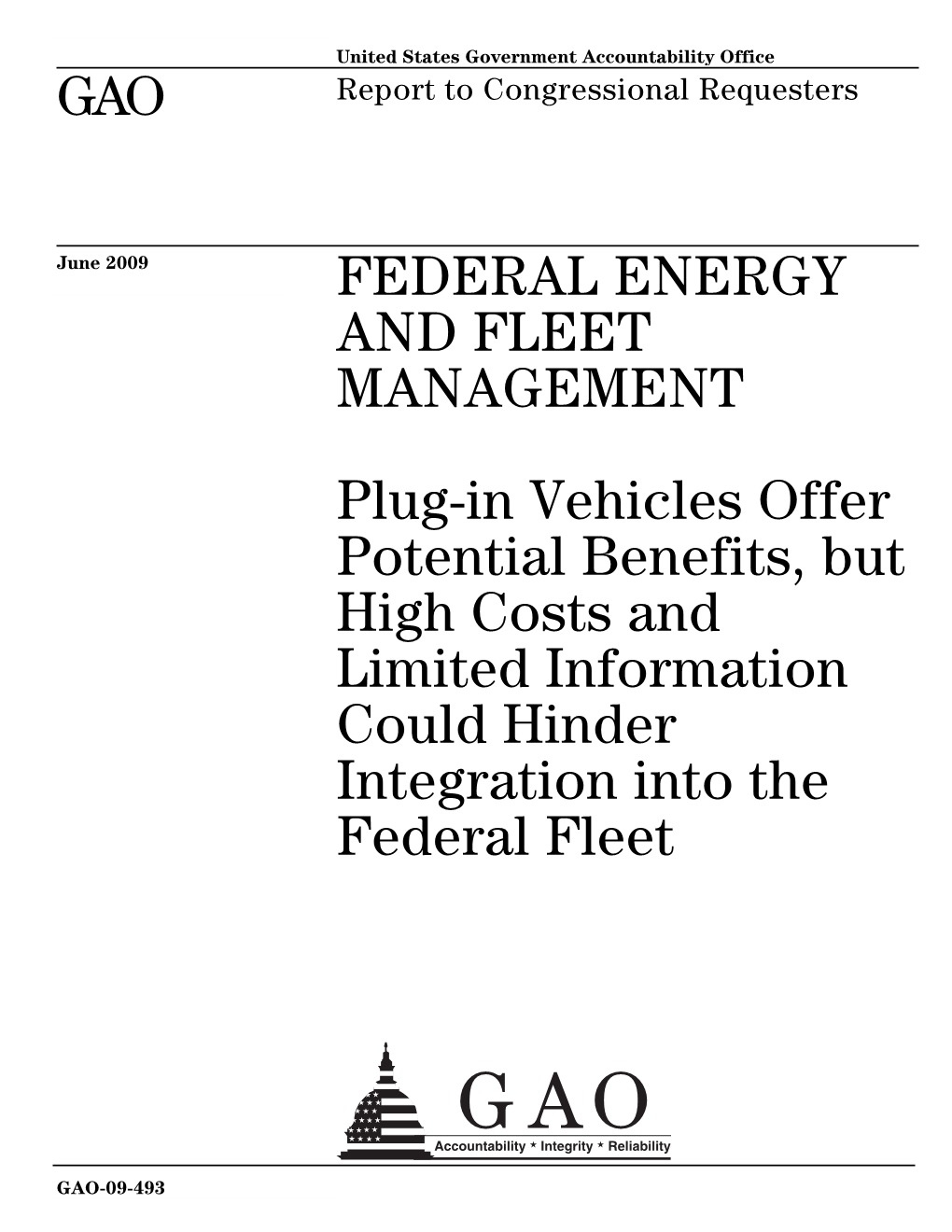 GAO-09-493 Federal Energy and Fleet Management: Plug-In