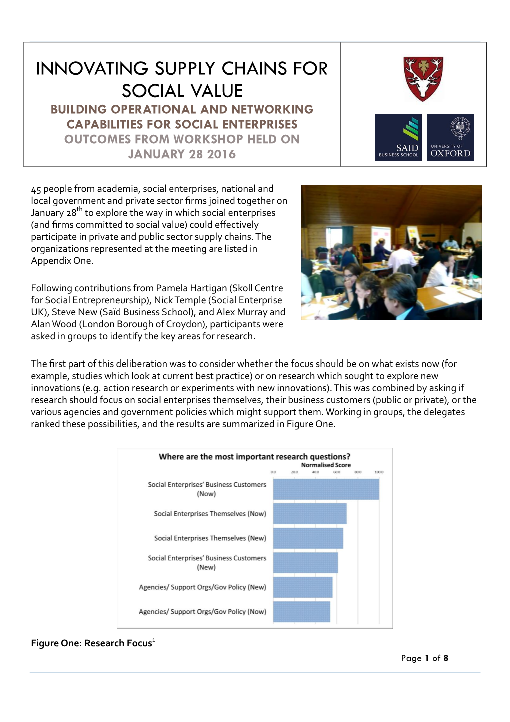 Innovating Supply Chains for Social Value Building Operational and Networking Capabilities for Social Enterprises Outcomes from Workshop Held on January 28 2016