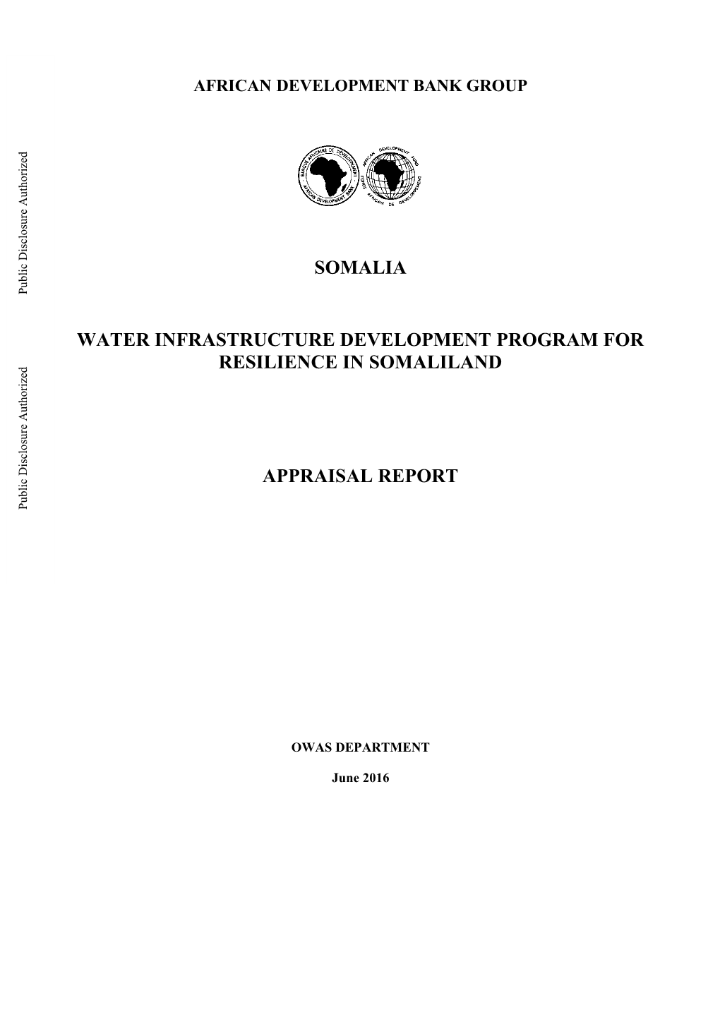 Somalia Water Infrastructure Development Program for Resilience