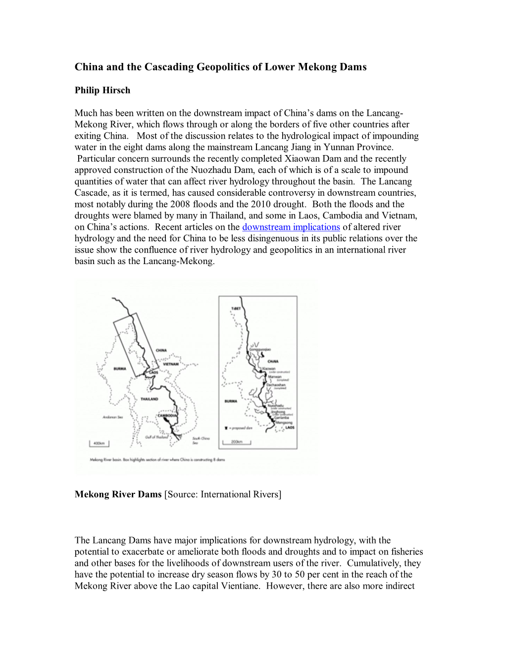 China and the Cascading Geopolitics of Lower Mekong Dams