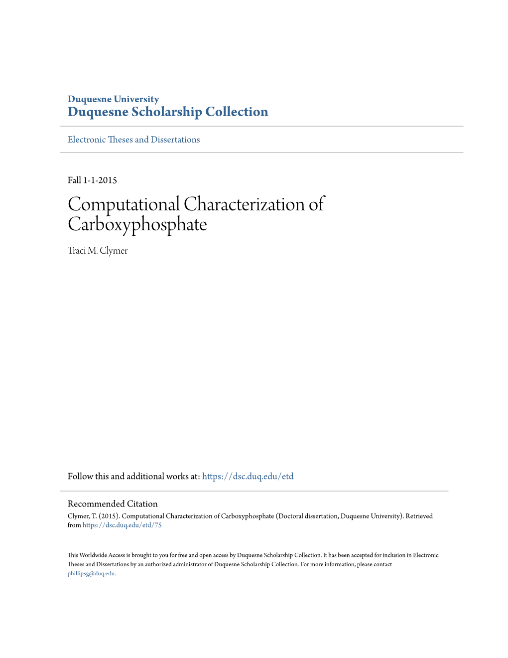 Computational Characterization of Carboxyphosphate Traci M